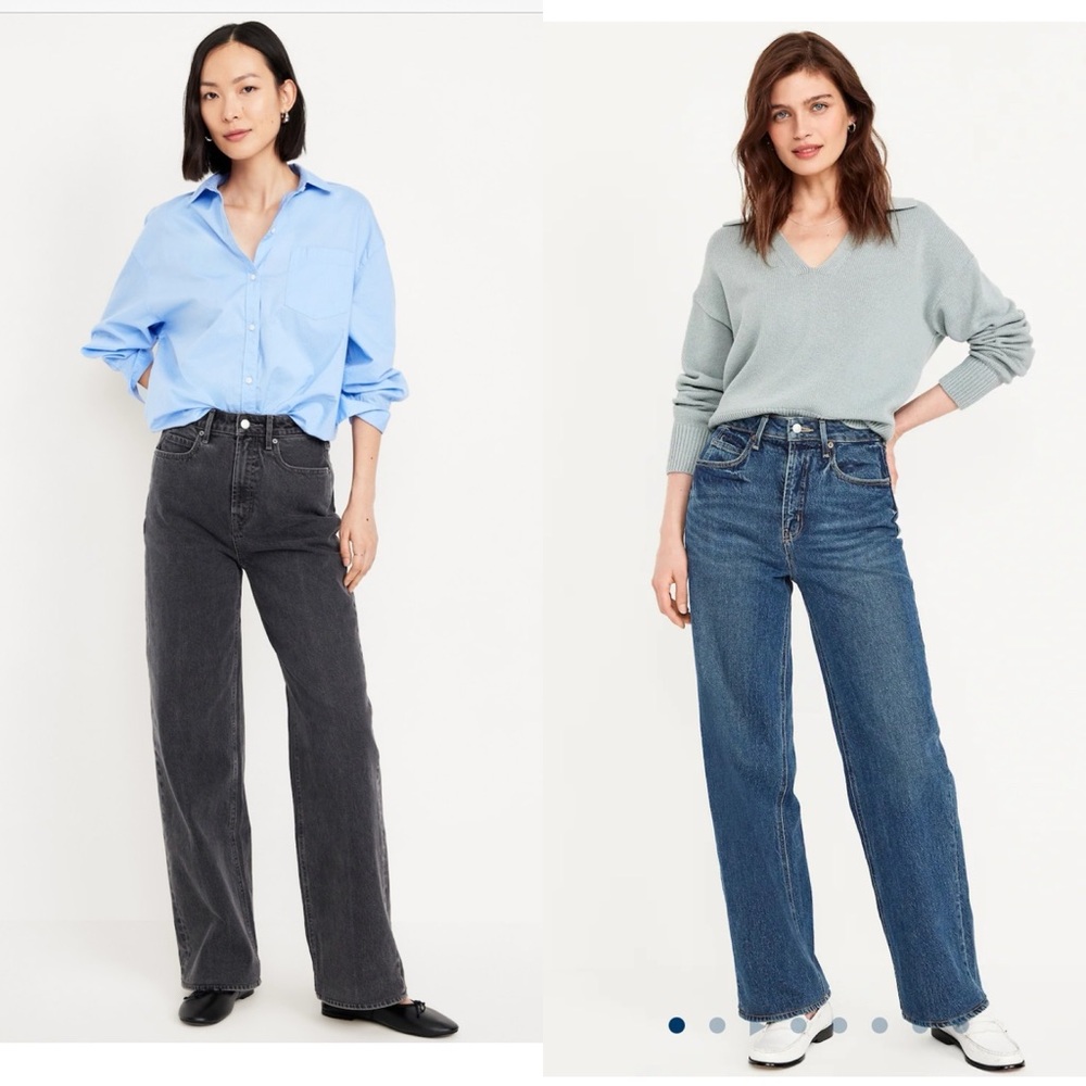 Two pairs of Old Navy Extra High-Waisted Sky-Hi Wide-Leg Jeans
